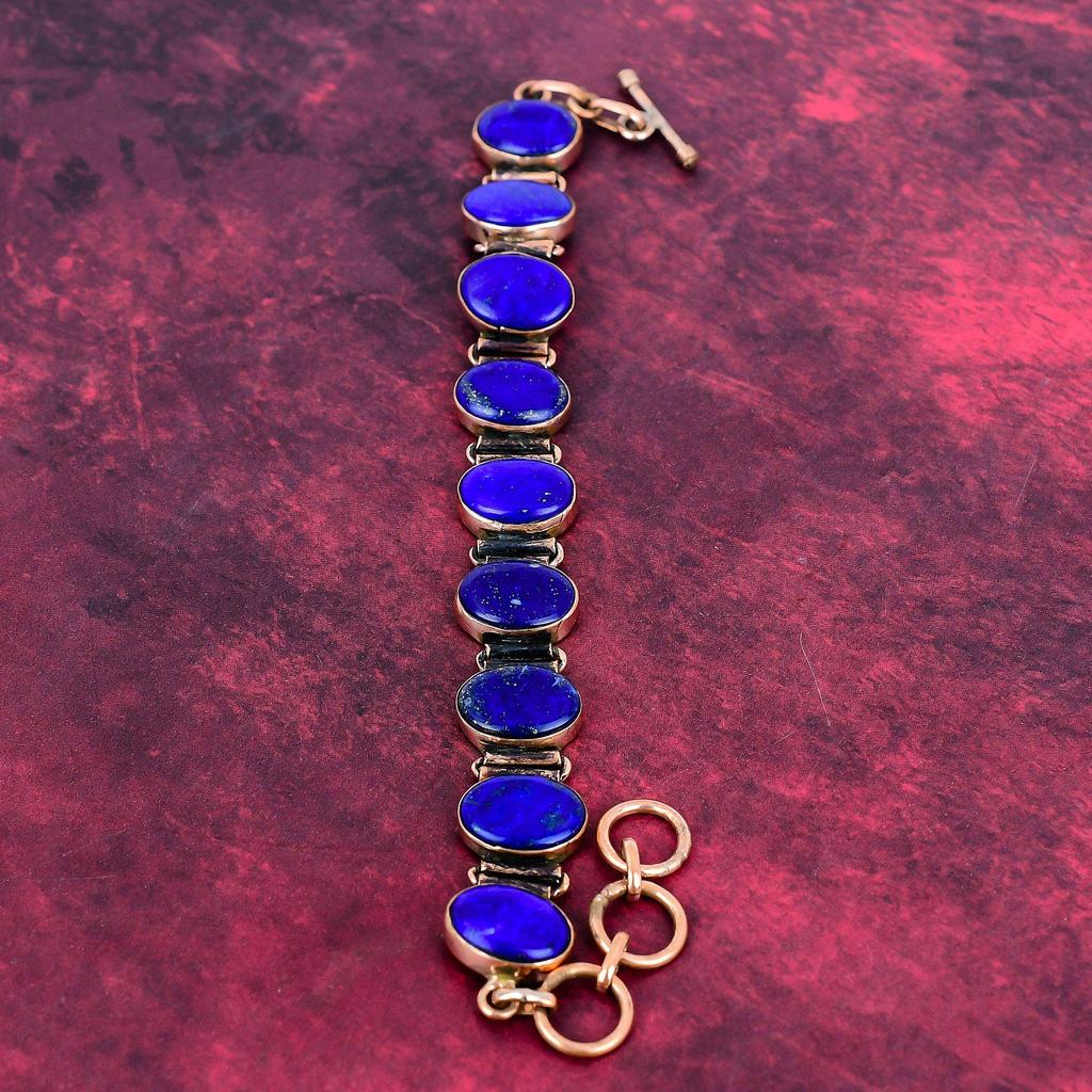 Lapis Lazuli Gemstone Bracelet Copper Adjustable Chain Bracelet Handmade Jewelry