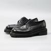 Mens Big Head Derby Shoes Black Genuine Leather Solid Color Square Toe Thick Bottomed Retro Men'S Business Formal Leather Shoes