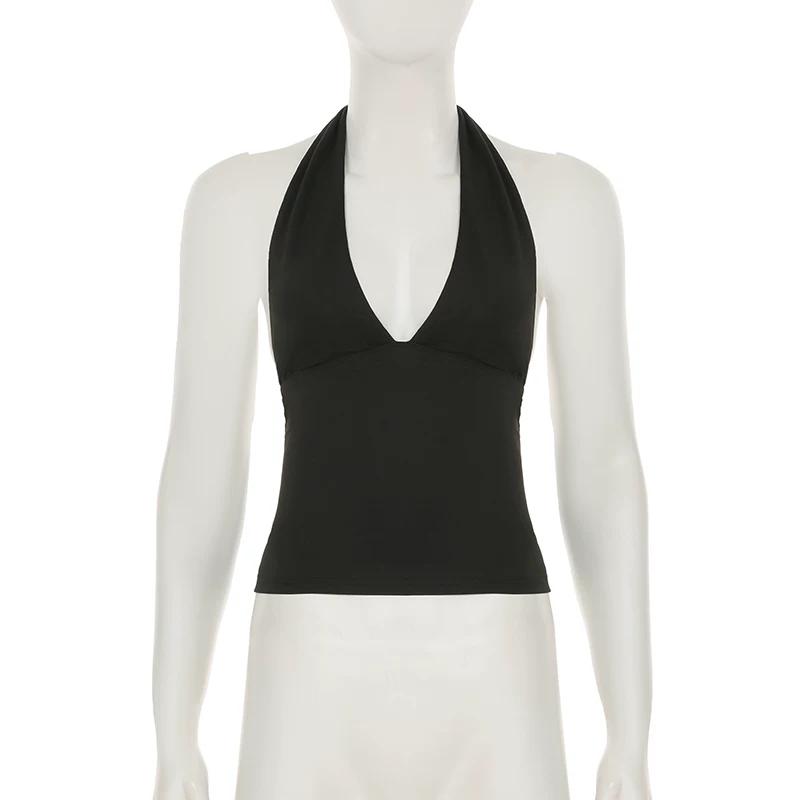 Simple Basic V-Neck Sexy Women Halter Tanks Summer All-Match Fashion Slim Fit Blouses Chic Trendy New