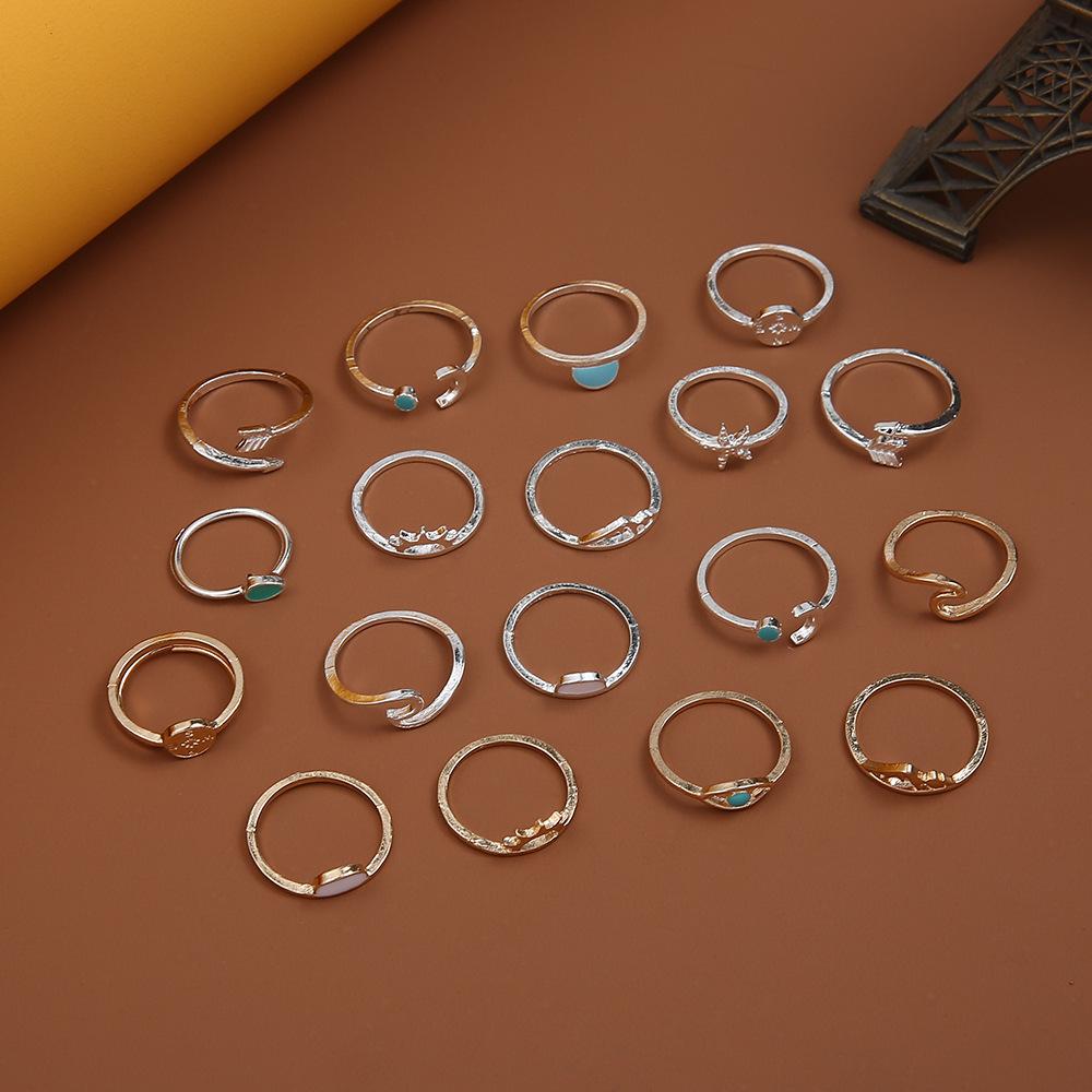 Multi-Piece Ring Set Of 19, Beach Style Women'S Jewelry.