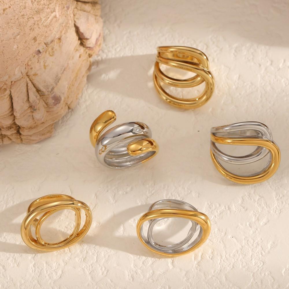 Stainless Steel Geometric Ring Collection With True Gold Finish For Trendy Ladies