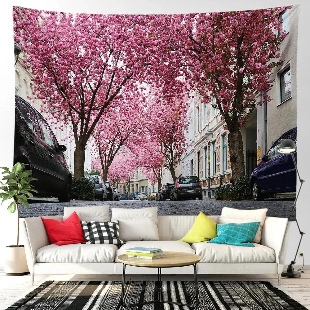 Pink cherry blossom tree forest t tapestry home decoration living room bedroom background hanging cloth