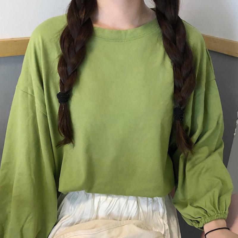 

GMXIA Женская модная повседневная футболка с длинным рукавом и круглым вырезом и топ XXL зелёный