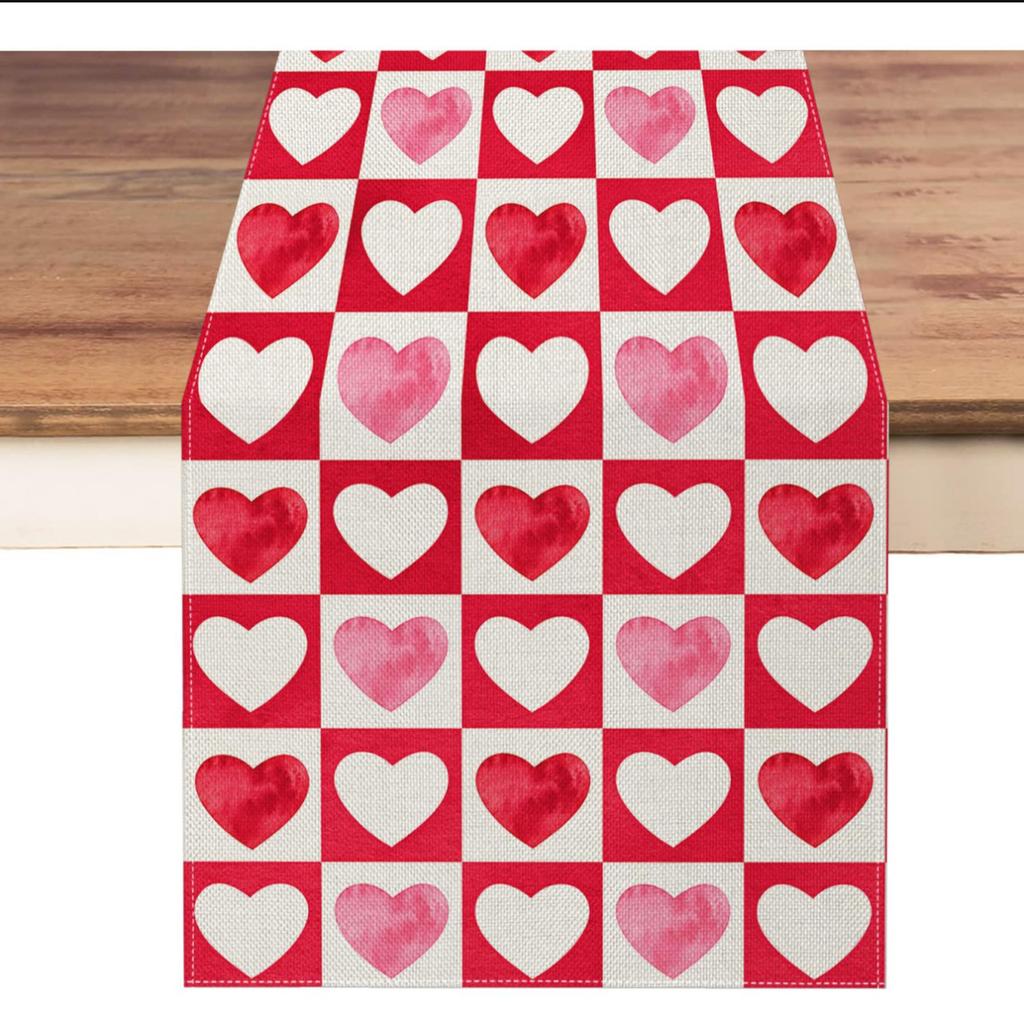 Valentine'S Day Table Flag Red Love Plaid Home Holiday Decoration Table Flag Tablecloth