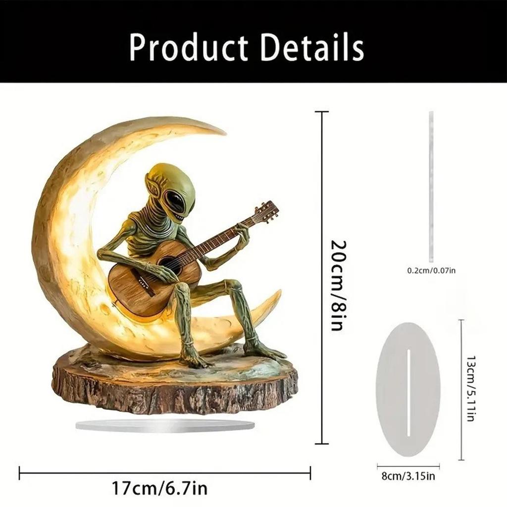 Alien Figurine Decor Boho Decor Alien Statue Alien Figure Desk Decor Garden Decor Collectible Figurines Acrylic Moon Guitarist