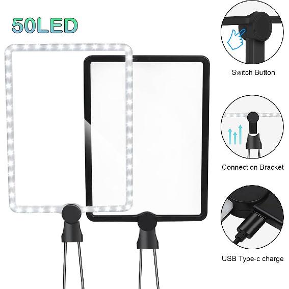 10X Large Reading Hands Free Magnifying Glass with Neck, Large Neck Wear Full Book Page Magnifier for Reading 50 LED Lights, Flexible Gooseneck