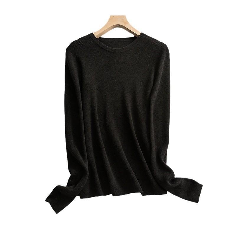 Front Shoulder Wool Sweater Women's 0 Pure Wool Thin Slim Fit and Thin Bottom Top Early Autumn New Knitted Sweater