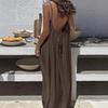 Nuovo vestito da casa lungo largo senza schiena con bretelle da donna