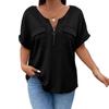 2026 Spring-Summer Solid Color Plus Size Women's Zipper Pocket Short Sleeve Loose T-Shirt