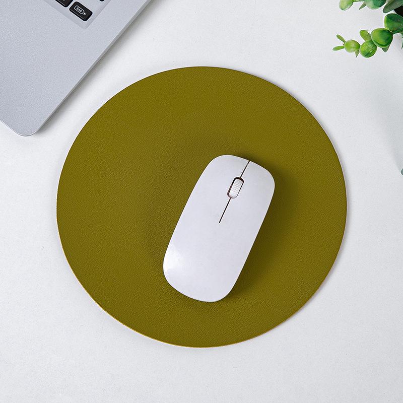 Round Leather Mouse Pad - Solid Color, Small Computer Desk Mat for Fresh Girls