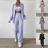 2026 Street Style Grijs Gestructureerde Tweedelige Set: Losvallend Shirt & Vallende Wijde Broek