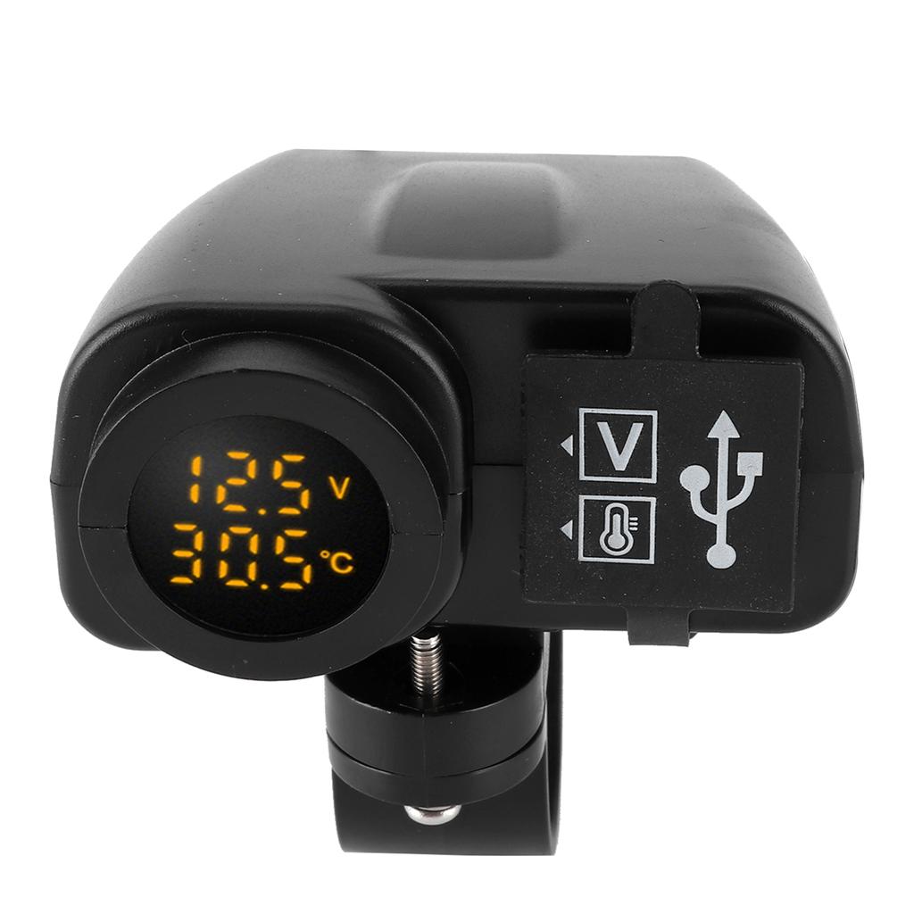 Motorcycle Dual USB Voltmeter Charger MultiFunction Temperature Meter with Waterproof Cover