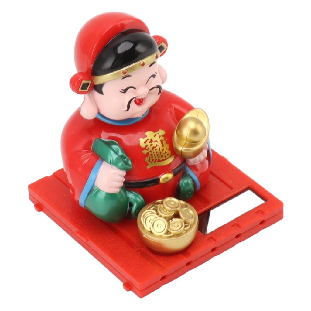 God of Wealth Decoration Solar Powered Fortune Ornaments with Nodding Head for Car Dashboard and