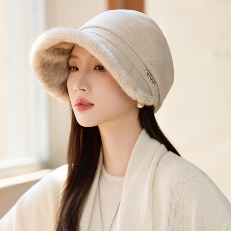 New Cap Women's Autumn and Winter Velvet Thickened Octagonal Hat Bucket Hat