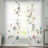 Cortinas transparentes de pássaros em galhos para sala de estar, quarto infantil, cortinas de tule, tratamento de janela de cozinha