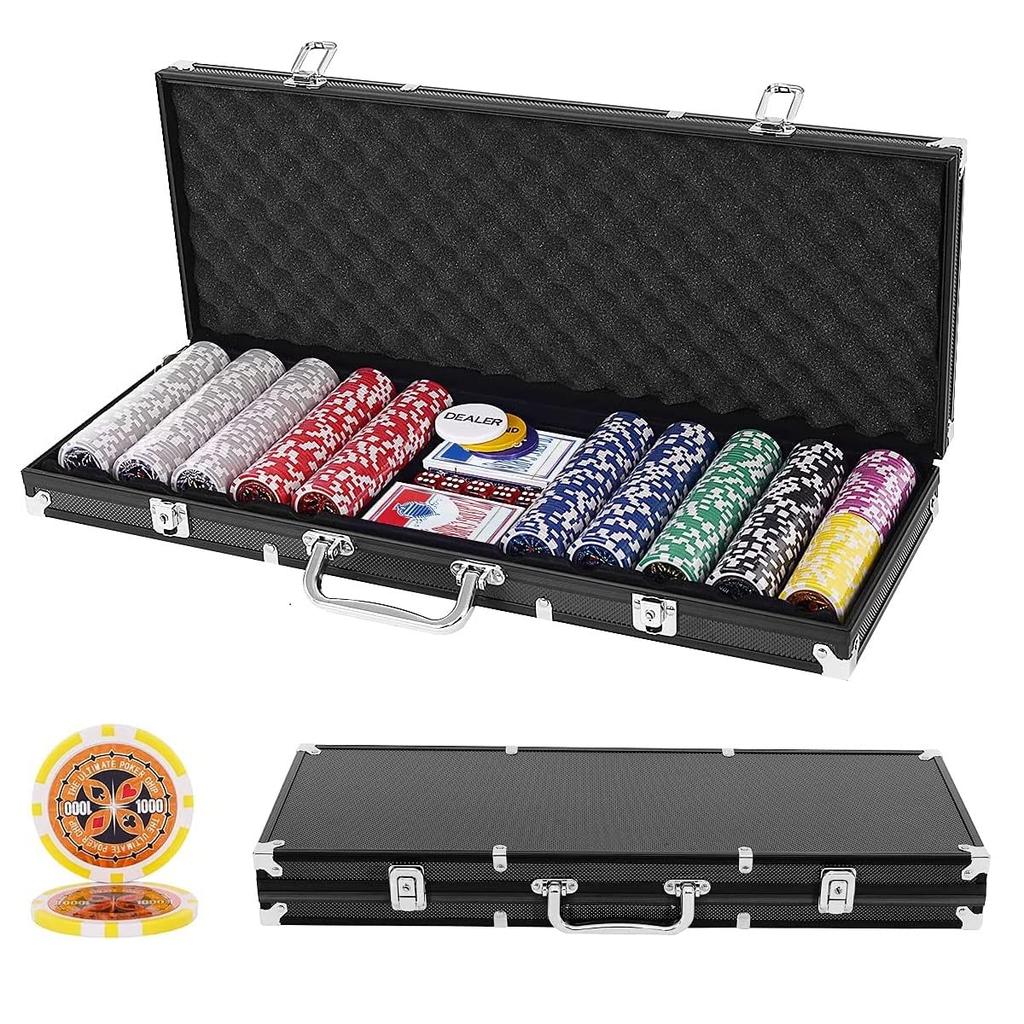 Coffret de jetons de poker BestBuy, 500 jetons numérotés, jetons de casino avec cartes à jouer et étui noir mat (500 pièces)