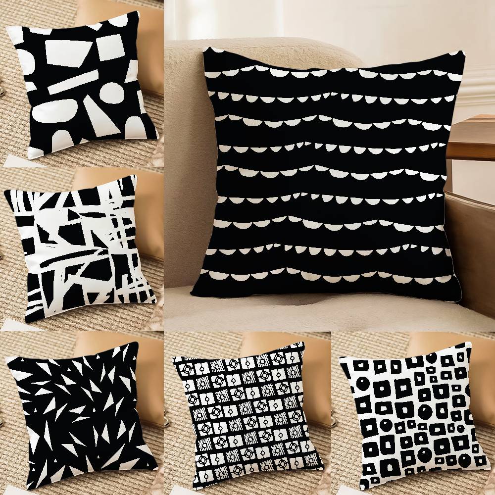 Black And White Abstract Print Pillow Case Comfort Sofa Bed Silky Elegant Invisible Zipper Decorative Cushion Cover