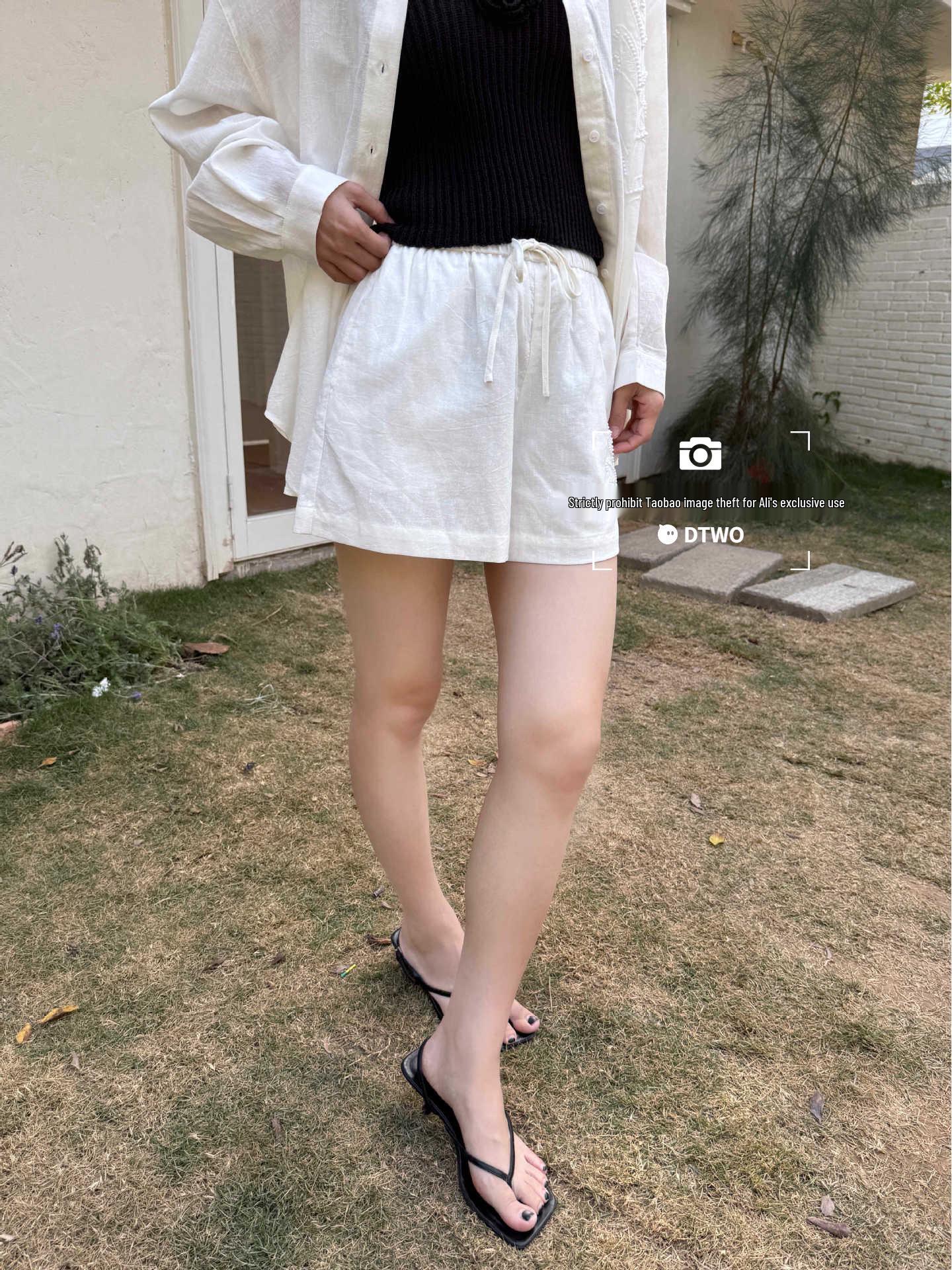 DTWO Women s Elastic Waist Embroidered Shorts - Spring/Summer Design Small белый