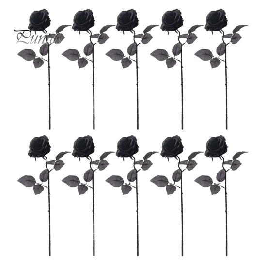 Decorative Black Rose Stems Realistic Silk Roses with Long for Wedding Centerpieces, Halloween Home Decor, Artificial Faux Floral Arrangements