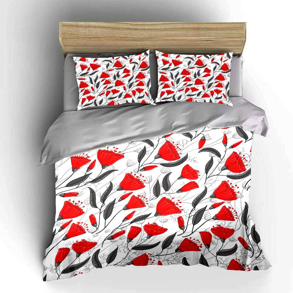 Hand-painted Poppy Flower Print Bedding Set for Kids Luxury Gift 3pcs Digital Print Comforter Set Soft Comfortable Breathable