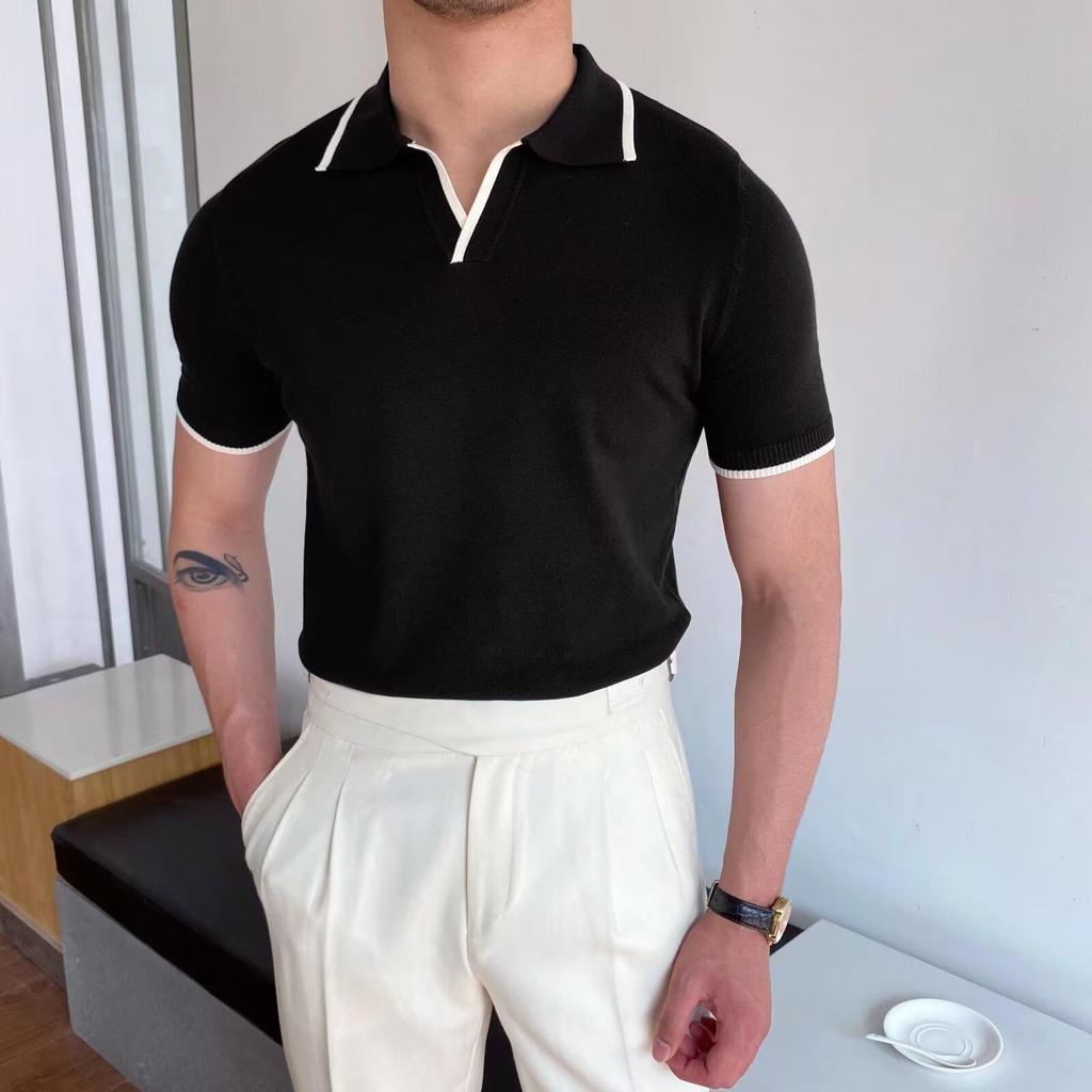 Men's Summer Slim Fit Ice Silk Knit Polo Shirt