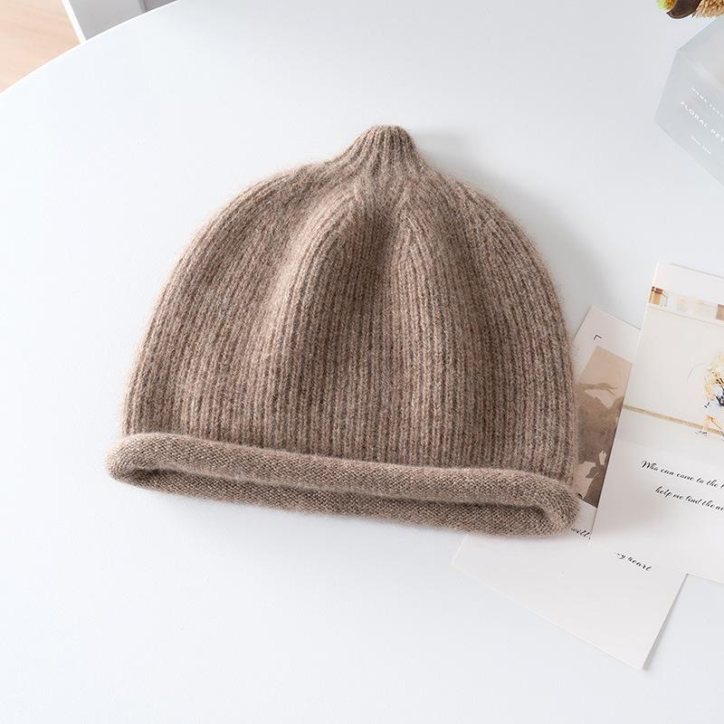 % Pure cashmere knitted hat autumn and winter warm crimping heap hat children's men's and women's casual fashion versatile cold hat