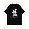 Schwarzes Oversized-T-Shirt mit wütendem weißen Kaninchen und Bad Hare Day-Text für Freizeitkleidung