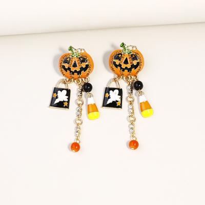 New Popular Exaggerated Creative Rhinestone Pumpkin Drop Earrings for Women Halloween Personality Vintage Earrings Party Jewelry