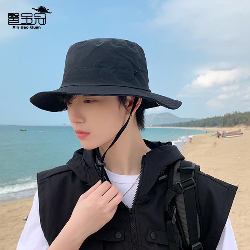9255 Summer Outdoor Big Brim Sun Hat Waterproof Quick-drying Simple Bucket Hat Men's Mountaineering Fishing Sun Protection Hat