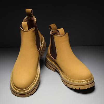 Gelbe Herrenstiefel Leder Stiefeletten Luxusmarke Herren Chelsea Boot Lässige High-Top-Schuhe Herren Hohe Qualität Klassischer Outdoor-Schuh