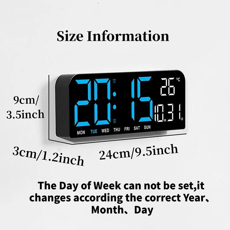 USB-betriebene 9 Zoll große digitale Wanduhr Temperatur Datum Woche Zeiterfassung Countdown Auto-Dimmer 2 Alarme 12/24H LED-Wecker