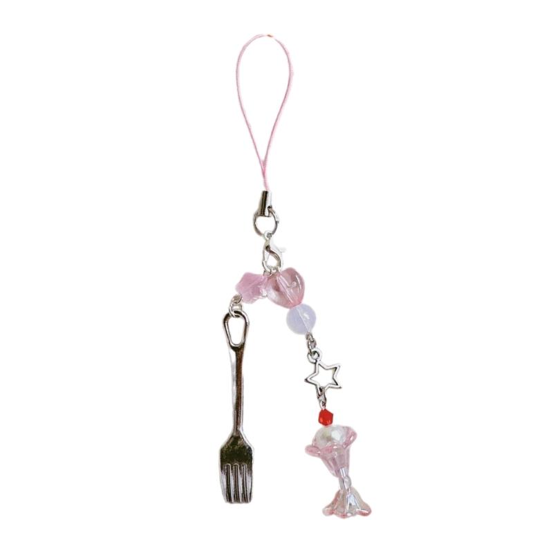 

Cute Beaded Fork Phone Chain Ornament Heart Beaded Cellphone Pendant Phone Lanyard Bag Charm for Fashionable Individuals 1 рожевий
