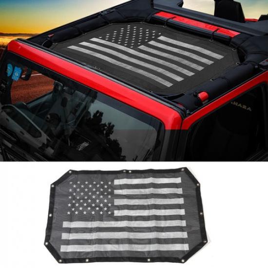 Front Mesh Sunshade Top Cover Sun Protecter US Flag for Jeep Wrangler JK 2007-17