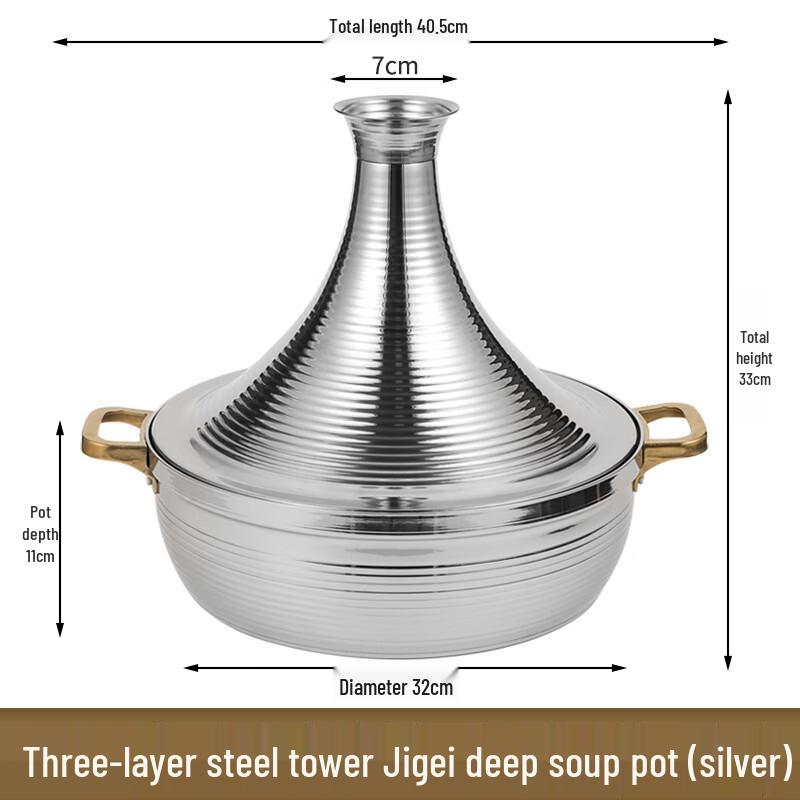 ZISIZ Глубокая суповая кастрюля / Хот-пот из нержавеющей стали с крышкой-тажином