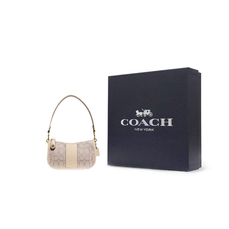 Coach Swinger 20 Classic Monogram Print Zipper Closure Signature Jacquard Leather Mahjong Bag Women Shoulder Bag Ivory CD697-B4SHG
