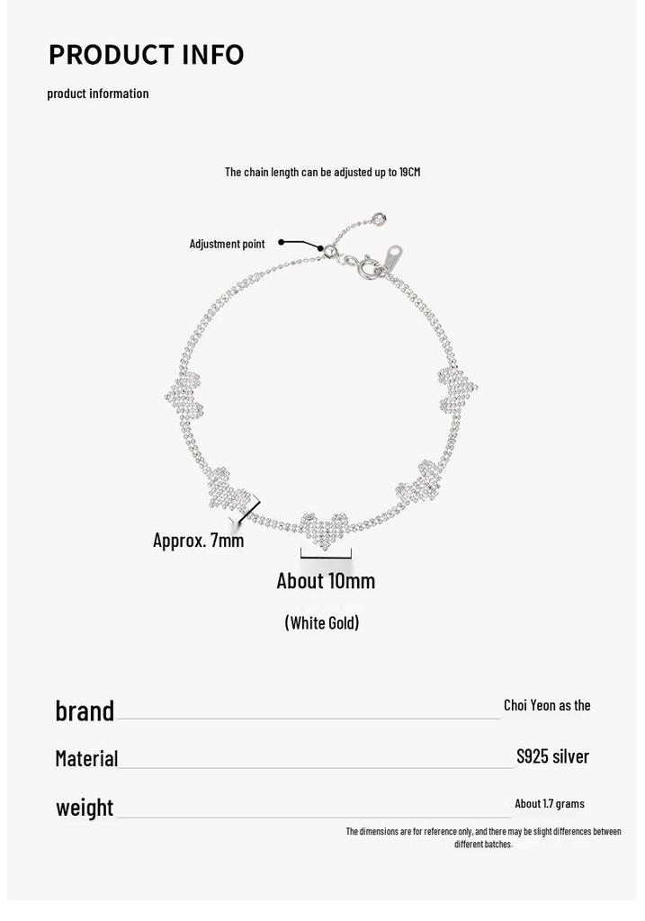 Cui Yan S925 Sterling Silver Korean Laser-Cut Heart Bracelet for Women - Simple, Light Luxury Fine Jewelry