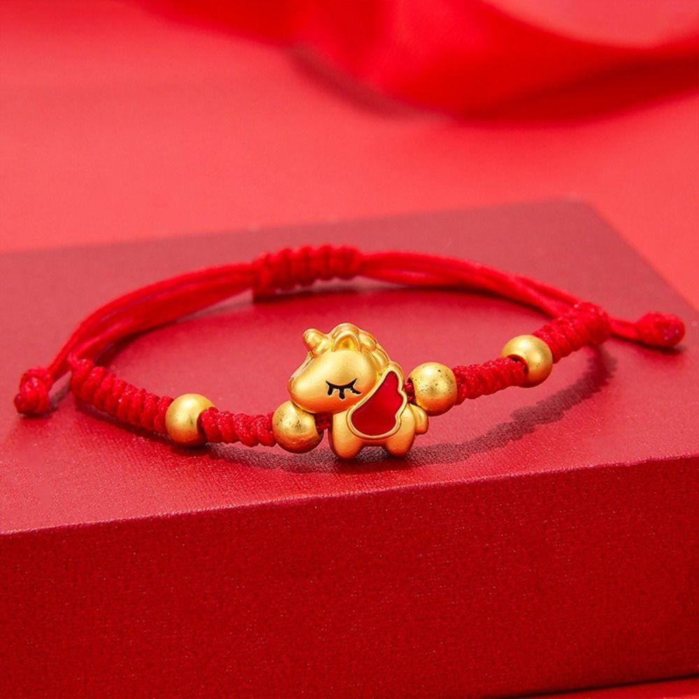 Chinese Style Lucky Pony Red Rope New Year Hand Rope Fortune Bracelet Horse Year Bracelet  Gift