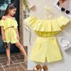 Dívčí ležérní oblek Letní dětská móda Top s jedním ramenem a krátkým rukávem + Šortky Dvoudílný set