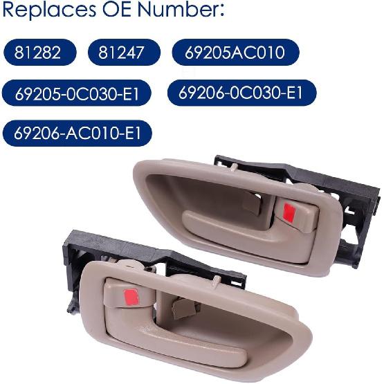 2Pcs Interior Door Handles Driver & Passenger Side For 2001-07 Toyota Sequoia, 2000-2004 Avalon, 2004-2006 Tundra - Crew Cab ONLY - Four Full-Sized