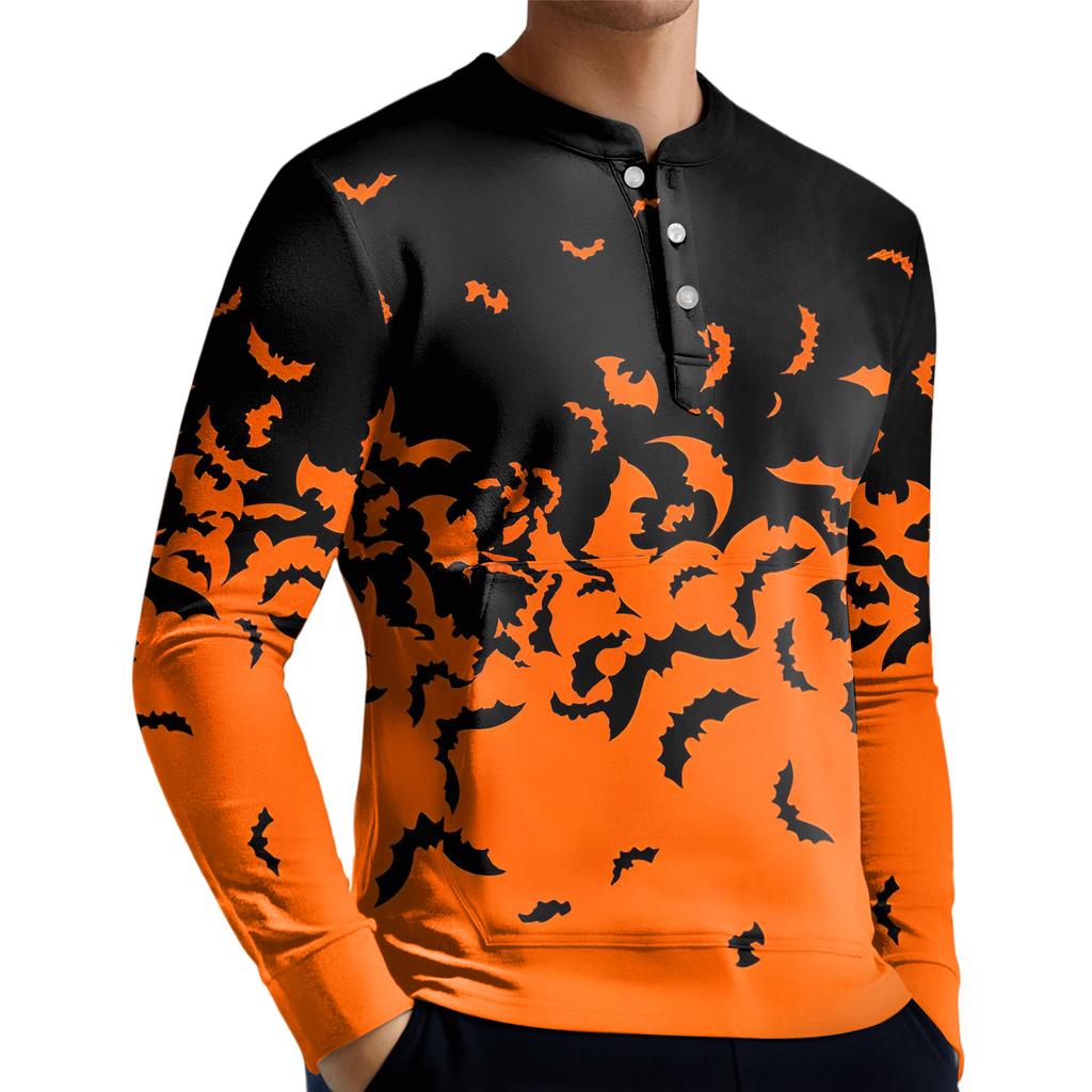 Men's Casual Button-Down Sweatshirt Fashion Printed Long Sleeve Shirt Pullover