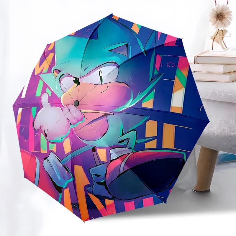 

1pc Sonic the Hedgehog Automatic Opening Folding Umbrella with 8-Bone Iron Frame - Portable Outdoor for Fans, Travelers, Everyday Use, and Festive Gif