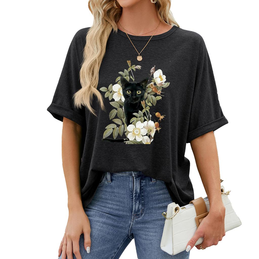 Women Fashion Plus Size Print Tees Summer Casual Round Neck Short Sleeve Top Pullover Loose T-shirt