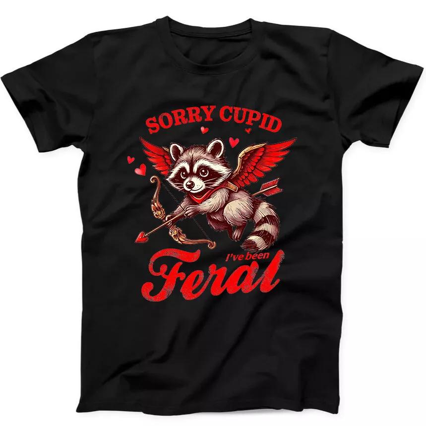 

Valentine s Day Cupid Feral Raccoon Meme Funny Gift Black Tee T Shirt 347 4XL