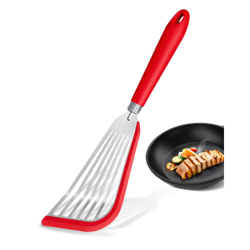 

FrieKylin Silicone Fish Spatula for Non-Stick Cookware, Heat-Resistant Slotted Spatula Turner for Egg Rolls, Burgers, and Steaks (Red)
