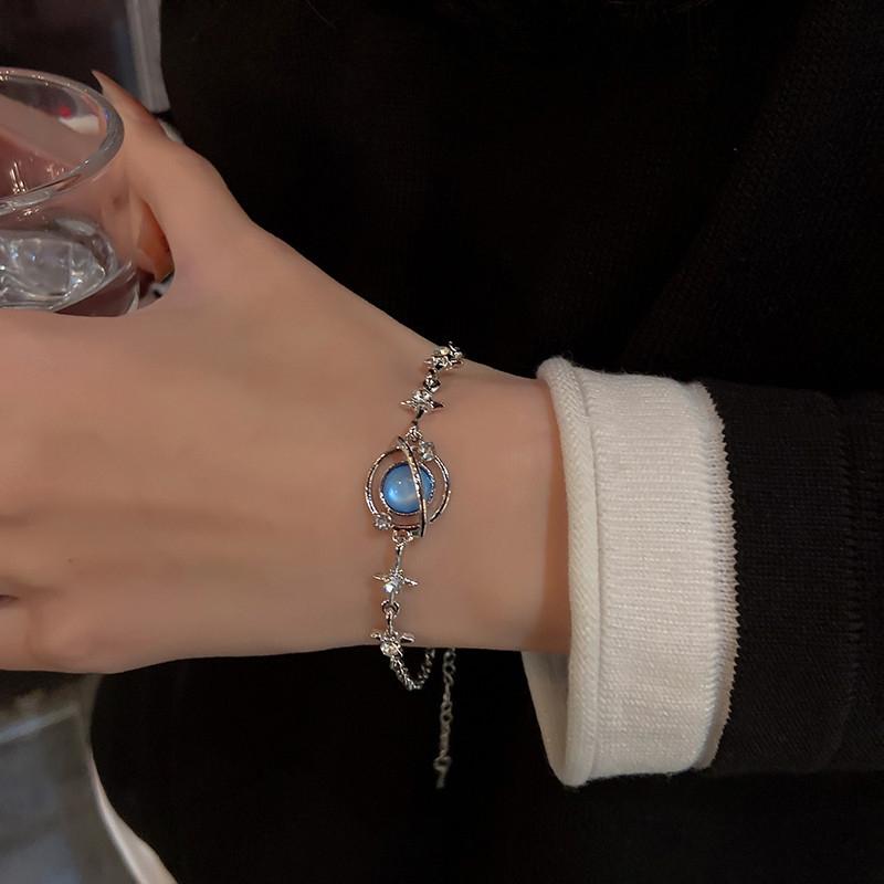 Fashion Ins Blue Planet Bracelet For Women Goth Six-pointed Star Bracelet Teen Jewellery Hip Hop Party Girl New Jewelry