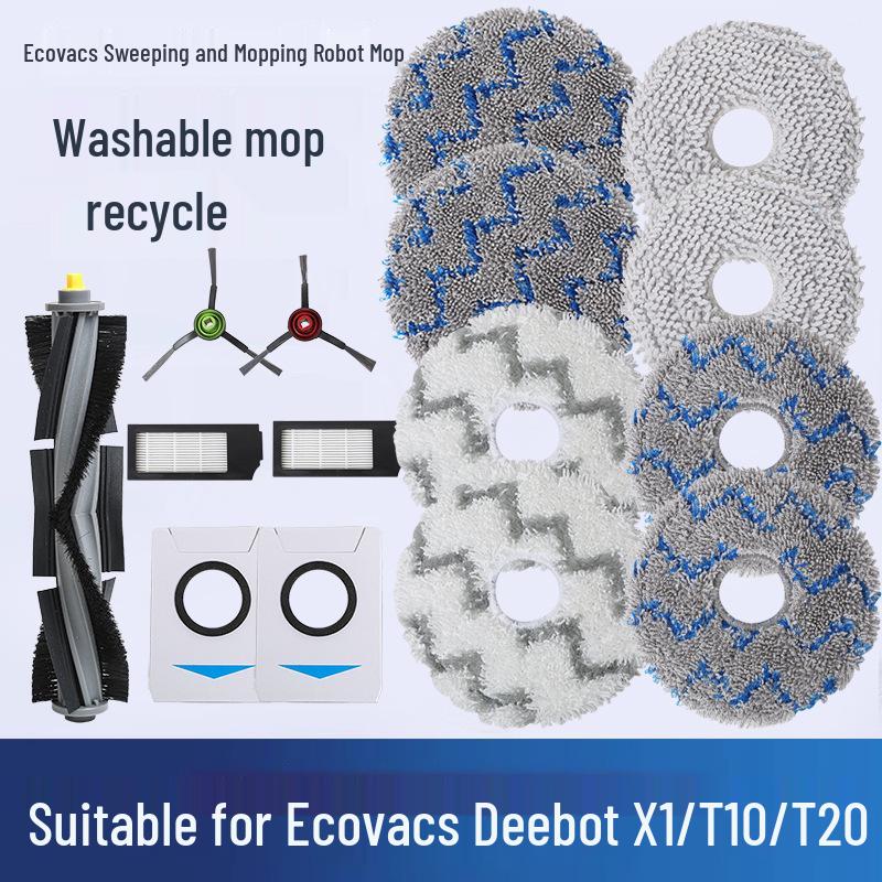 Compatible Side Brushes, Main Brush, Mop, and Filter for Ecovacs X1/T10 Omni/T20 Pro Robot Vacuums