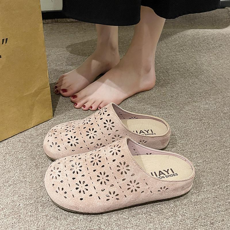 Hollow Bag Head Half Slippers Women's 2025 Summer New Outer Wear Thick-soled Casual Cool Slippers Versatile Soft-soled Shoes