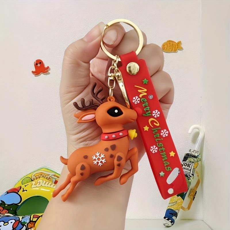 Christmas Charm Keychain Santa, Reindeer Tree Figurines, PVC Cartoon Car Key Ring , Bag Accessory ,Perfect Couple's Gift for Holidays