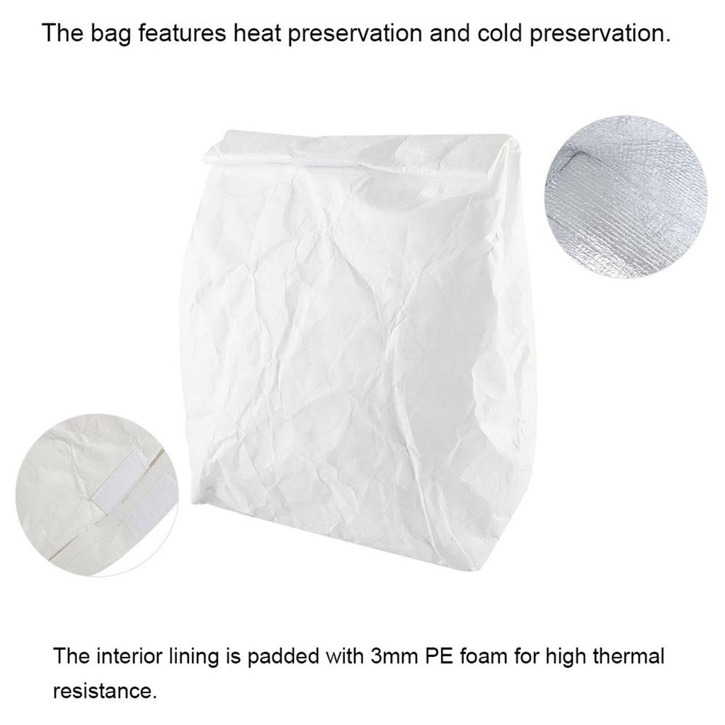 Waterproof Insulated Lunch Box Storage Picnic Paper Bag for Kids Women Men (White)
