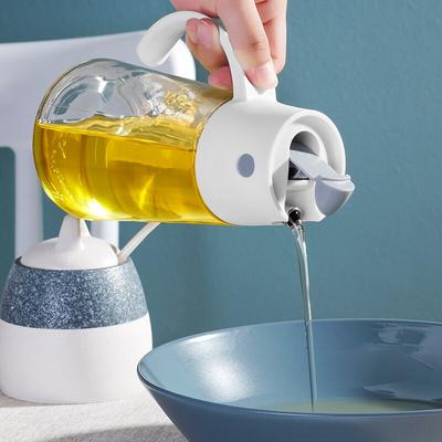 Kitchen Automatic Opening and Closing Durable Glass Oil Pot Kitchen Leak-proof Oil Tank with Lid Seasoning Storage Bottle